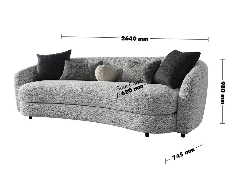 Cream Boucle Fabric 4 Seater Sofa NOVA Size Chart