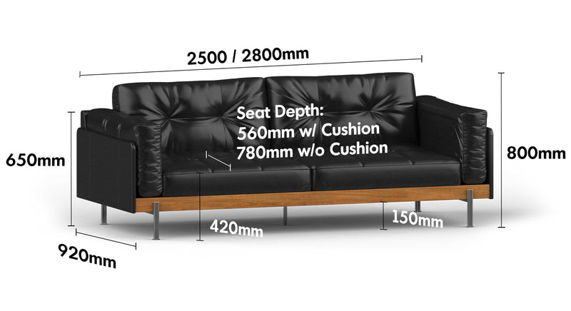 Bauhaus Microfiber Leather 4 Seater Sofa BLACK Size Chart