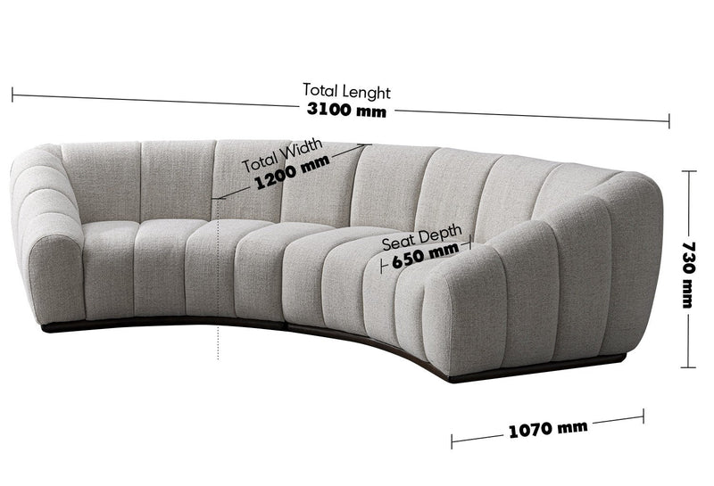 Modern Mixed Weave Fabric Modular Sectional 5 Seater Sofa BENTO Size Chart