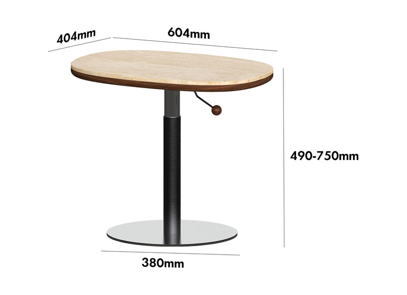Japandi Sintered Stone Walnut Wood Height Adjustable Side Table ROMAN Size Chart