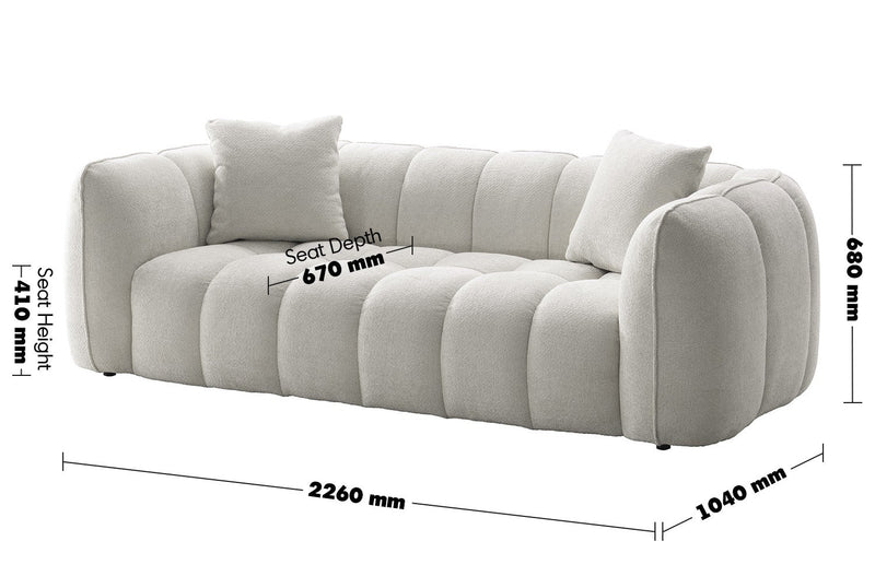 Cream Mixed Weave Fabric 3 Seater Sofa PUDDY Size Chart