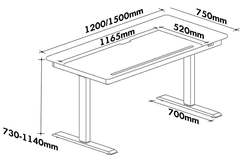Scandinavian Cherry Wood Electric Height Adjustable Study Table KAZAMA Size Chart