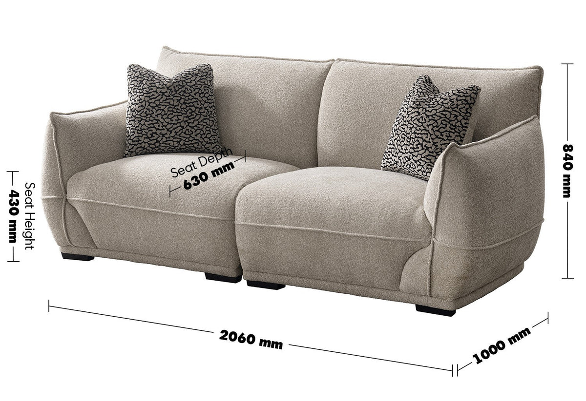 Modern Mixed Weave Fabric Sectional 3 Seater Sofa CLOUDY Size Chart