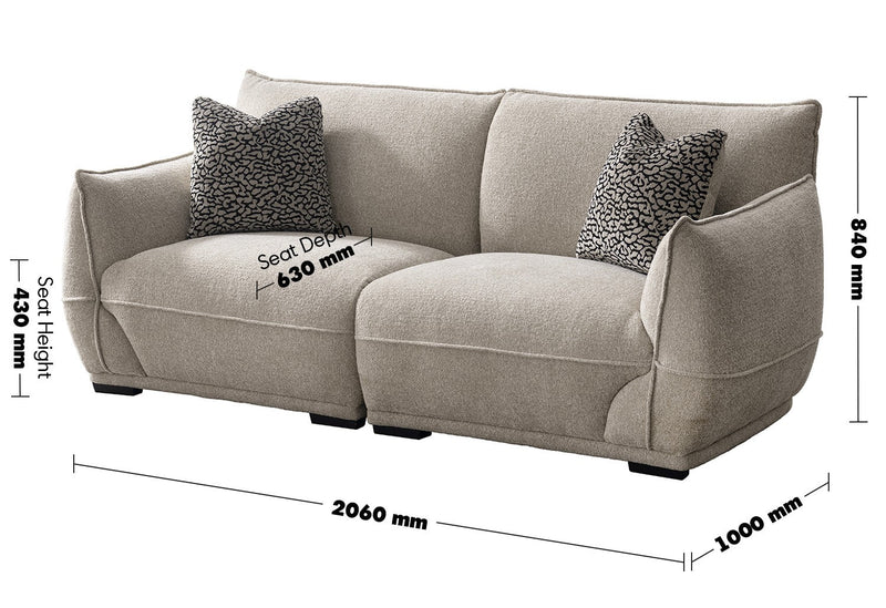 Modern Mixed Weave Fabric Sectional 3 Seater Sofa CLOUDY Size Chart