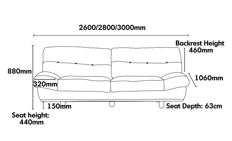 Scandinavian Cat Scratch Resistant Fabric 4 Seater Sofa NIMBUS Size Chart