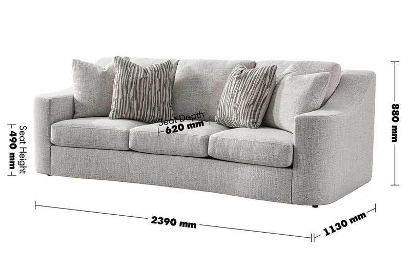 Modern Mixed Weave Fabric 3 Seater Sofa TERRA Size Chart