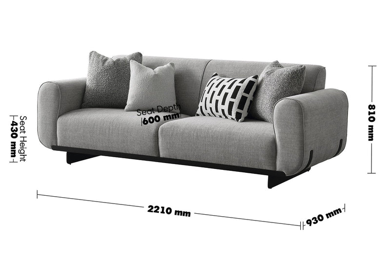 Modern Mixed Weave Fabric 3 Seater Sofa GRIDDY Size Chart