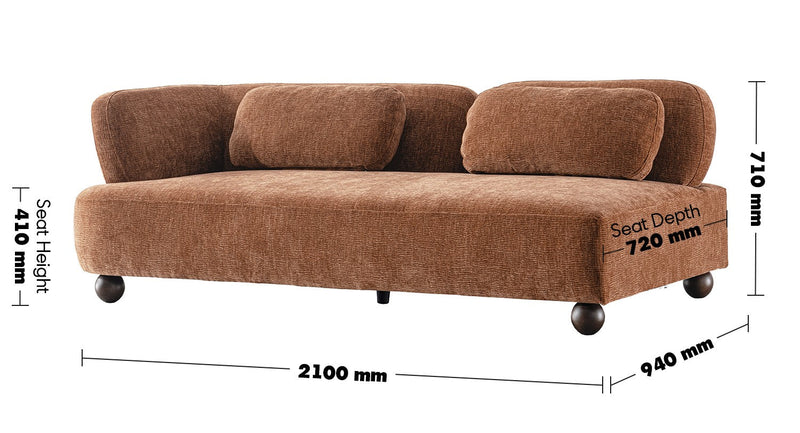 Cream Velvet Fabric Modular Corner 3 Seater Sofa BUBBA Size Chart