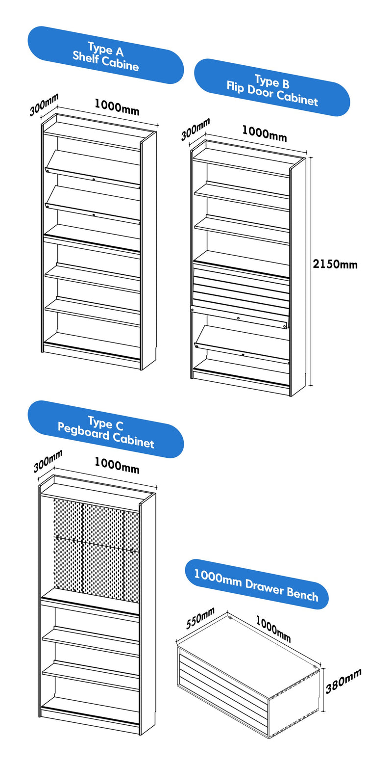 Scandinavian Cherry Wood Bookshelf STORY Size Chart