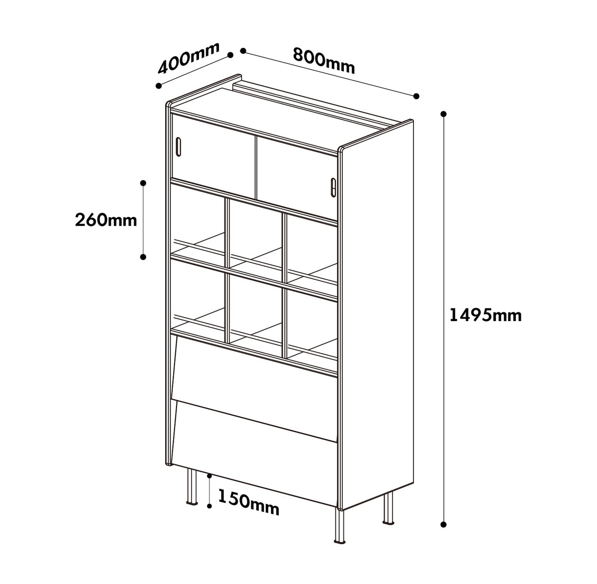 Bauhaus Boxwood Display Cabinet MIES Size Chart