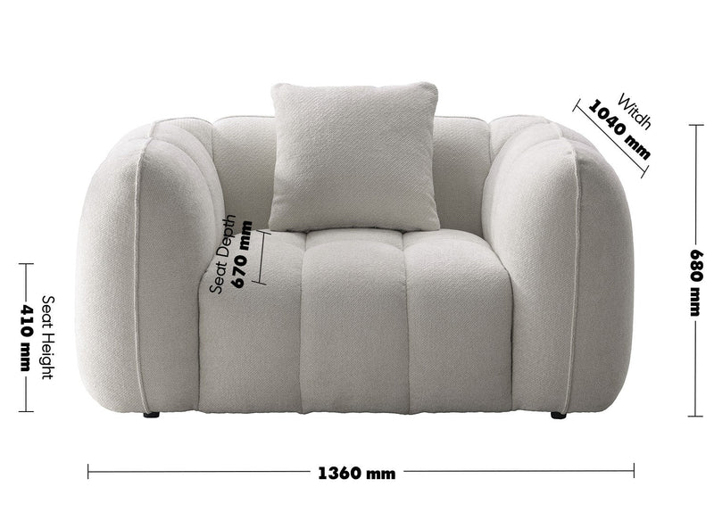 Cream Mixed Weave Fabric 1 Seater Sofa PUDDY Size Chart