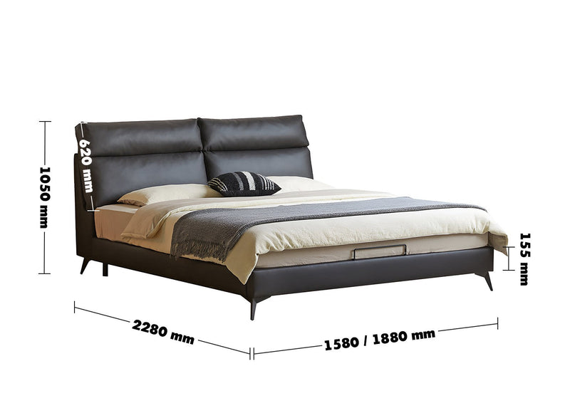 Modern Genuine Leather Bed Frame DUSKO Size Chart