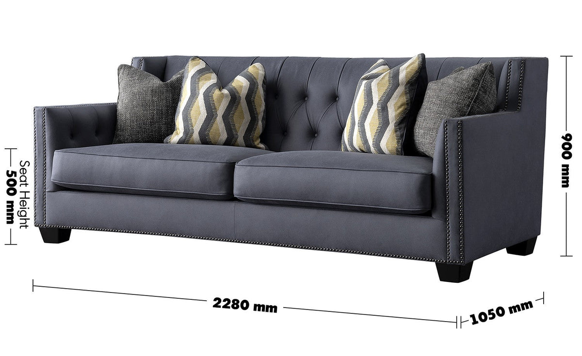 Vintage Microfiber Leather 3 Seater Sofa GRIMM Size Chart