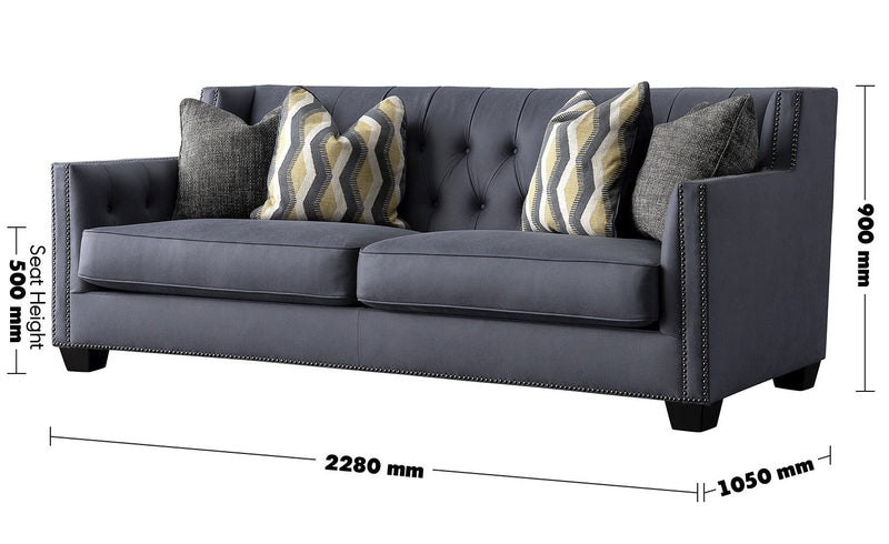 Vintage Microfiber Leather 3 Seater Sofa GRIMM Size Chart