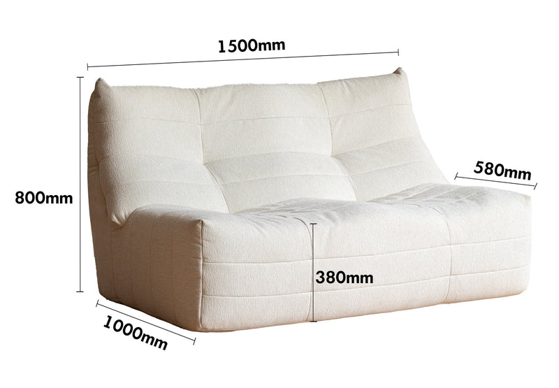 Cream Chenille Velvet Fabric 2 Seater Sofa CURLY Size Chart