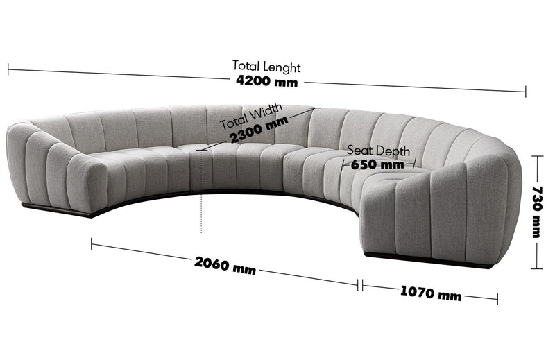 Modern Mixed Weave Fabric Modular Sectional 9 Seater Sofa BENTO Size Chart