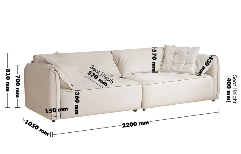 Modern Suede Fabric Sectional 3 Seater Sofa LOOMA Size Chart