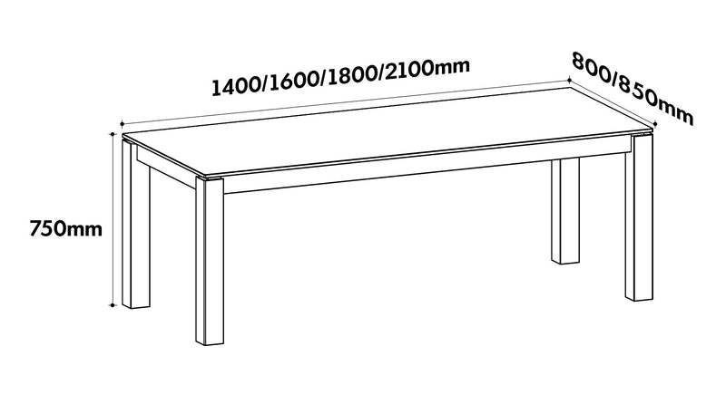 Scandinavian Cherry Wood Dining Table COASTAL Size Chart