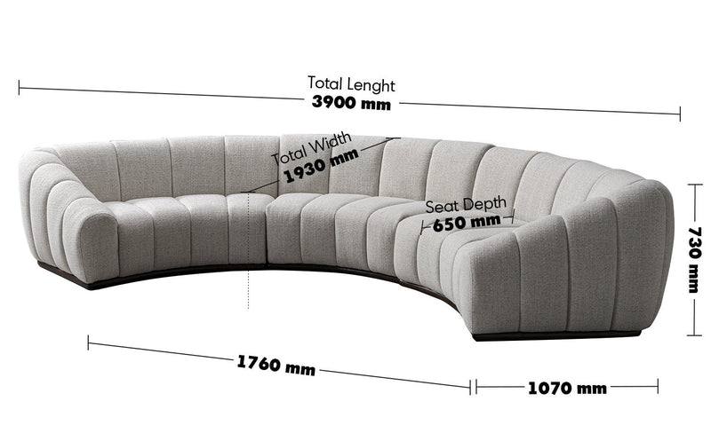 Modern Mixed Weave Fabric Modular Sectional 7 Seater Sofa BENTO Size Chart