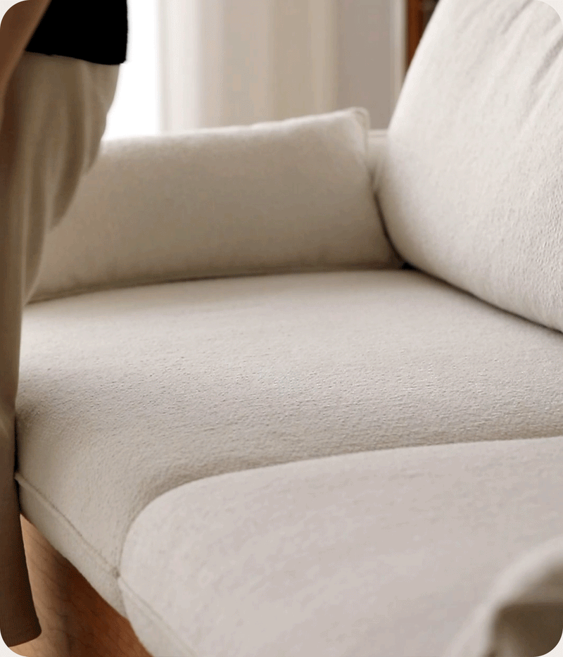 Scandinavian Boucle Fabric Pine Wood Storage 3 Seater Sofa KANGAROO More Details and Instruction_4