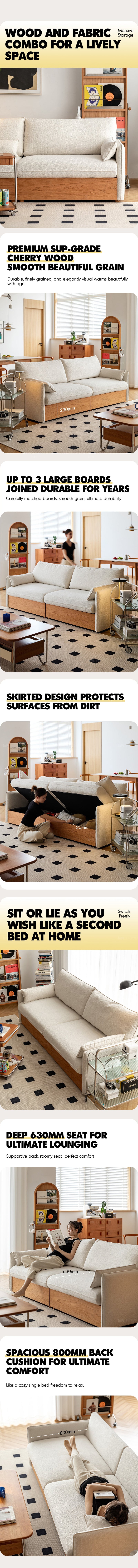 Scandinavian Boucle Fabric Pine Wood Storage 3 Seater Sofa KANGAROO More Details and Instruction_6