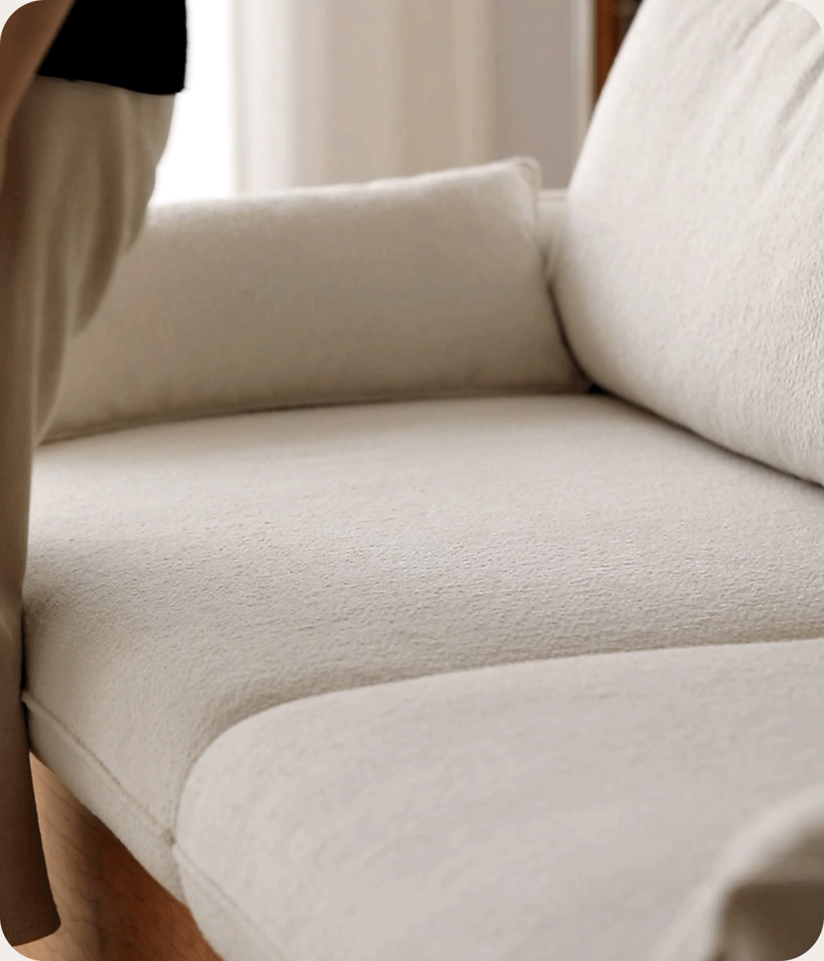 Scandinavian Boucle Fabric Pine Wood Storage 3 Seater Sofa KANGAROO More Details and Instruction_8
