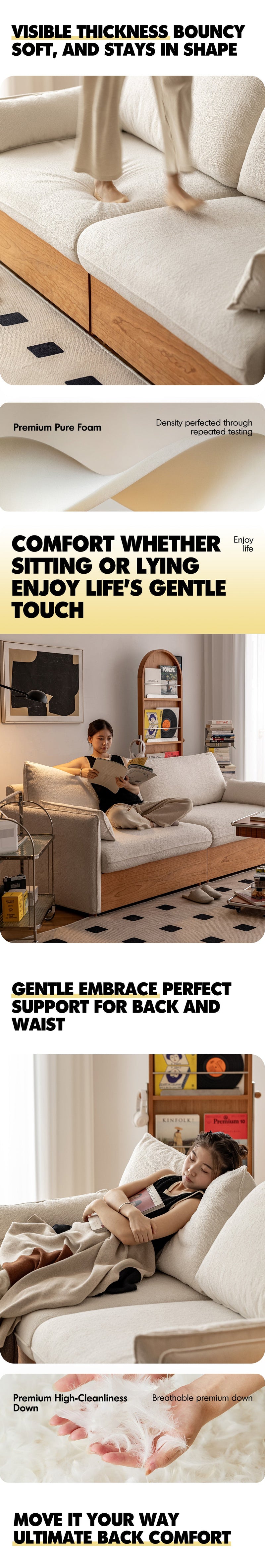 Scandinavian Boucle Fabric Pine Wood Storage 3 Seater Sofa KANGAROO More Details and Instruction_9