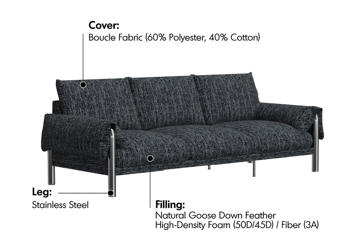 Bauhaus Boucle Fabric 3 Seater Sofa SONG Material Details Chart