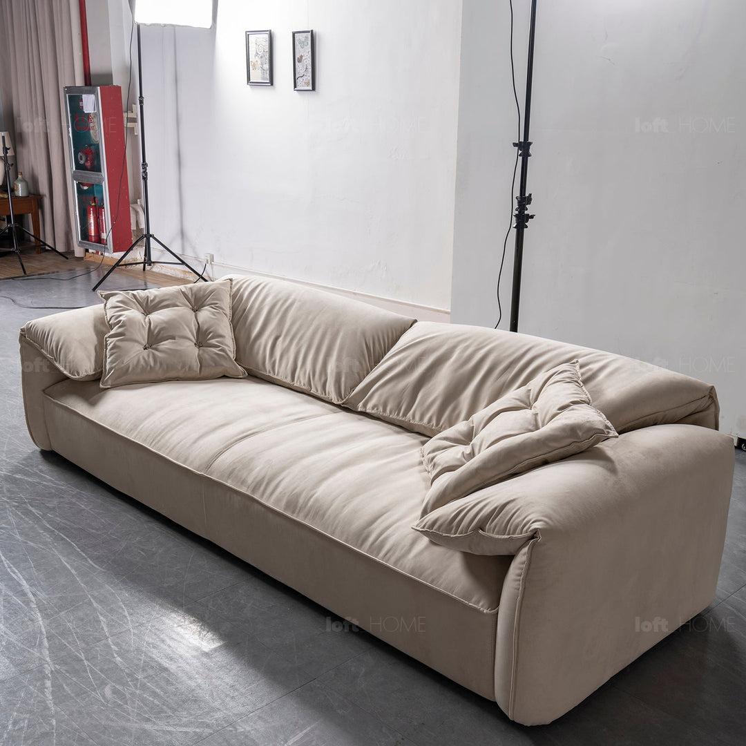 Contemporary suede fabric 3 seater sofa casablanca in panoramic view.