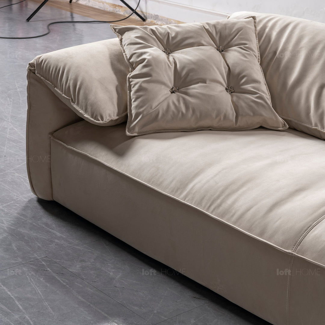 Bauhaus suede fabric 3 seater sofa casablanca in close up details.
