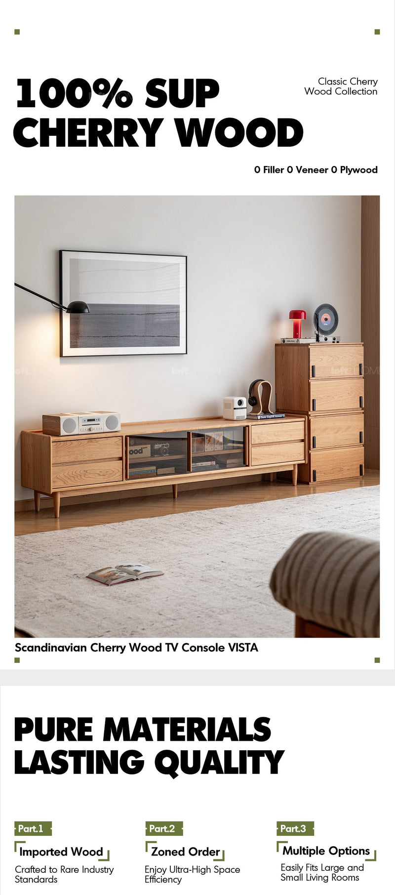 Scandinavian Cherry Wood TV Console VISTA More Details and Instruction