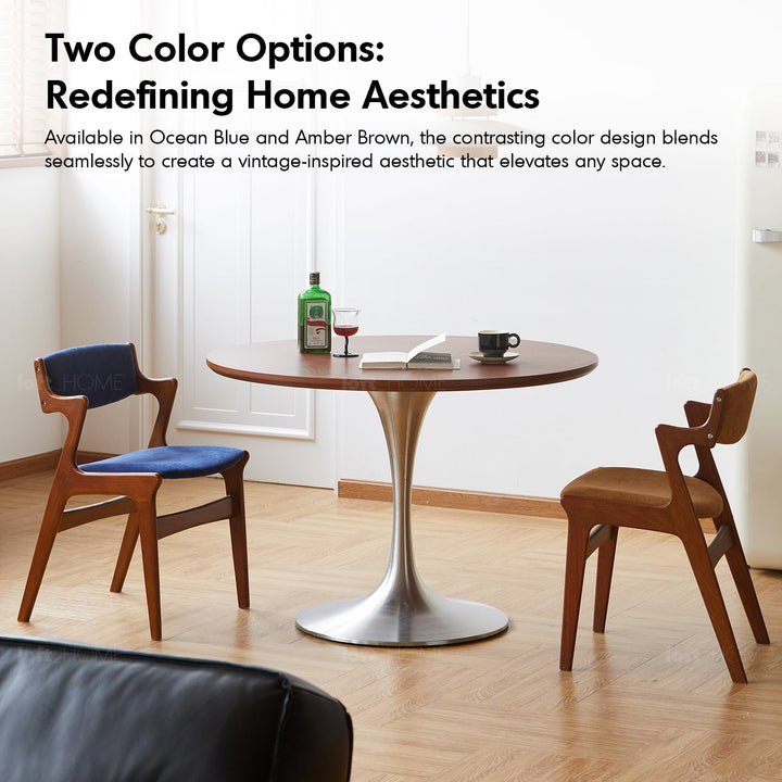 Vintage Beech Wood Chenille Velvet Fabric Dining Chair ZETA