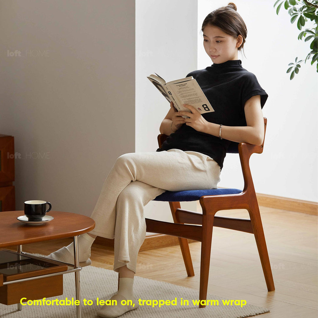 Vintage Beech Wood Chenille Velvet Fabric Dining Chair ZETA