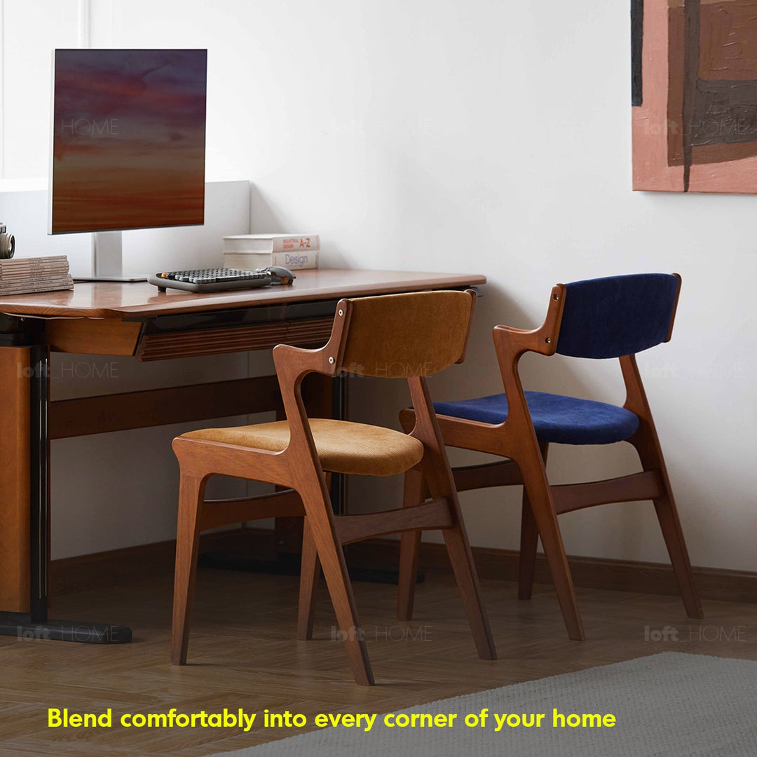 Vintage Beech Wood Chenille Velvet Fabric Dining Chair ZETA