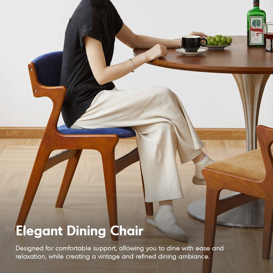 Bauhaus beech wood chenille velvet fabric dining chair zeta detail 4.