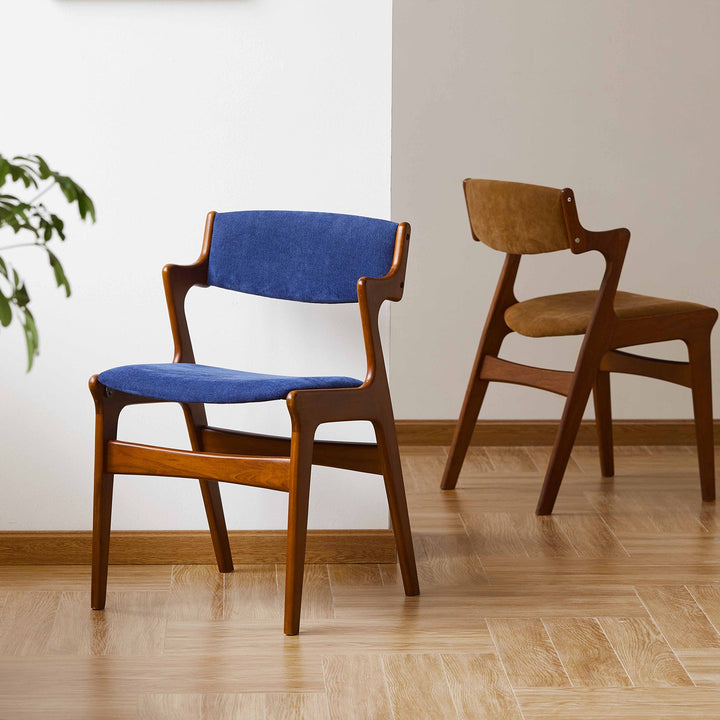 Vintage Beech Wood Chenille Velvet Fabric Dining Chair ZETA