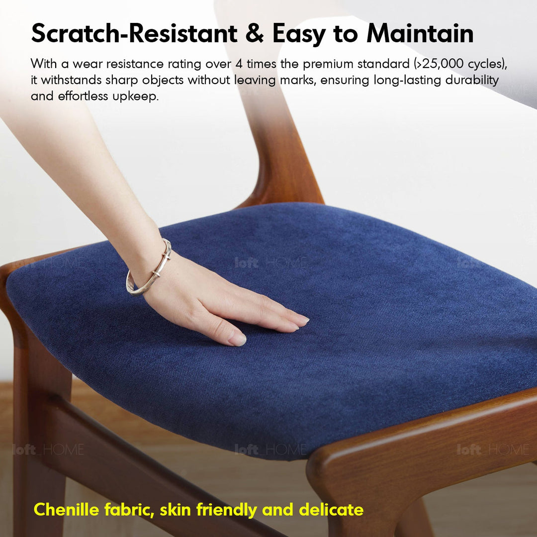 Vintage Beech Wood Chenille Velvet Fabric Dining Chair ZETA