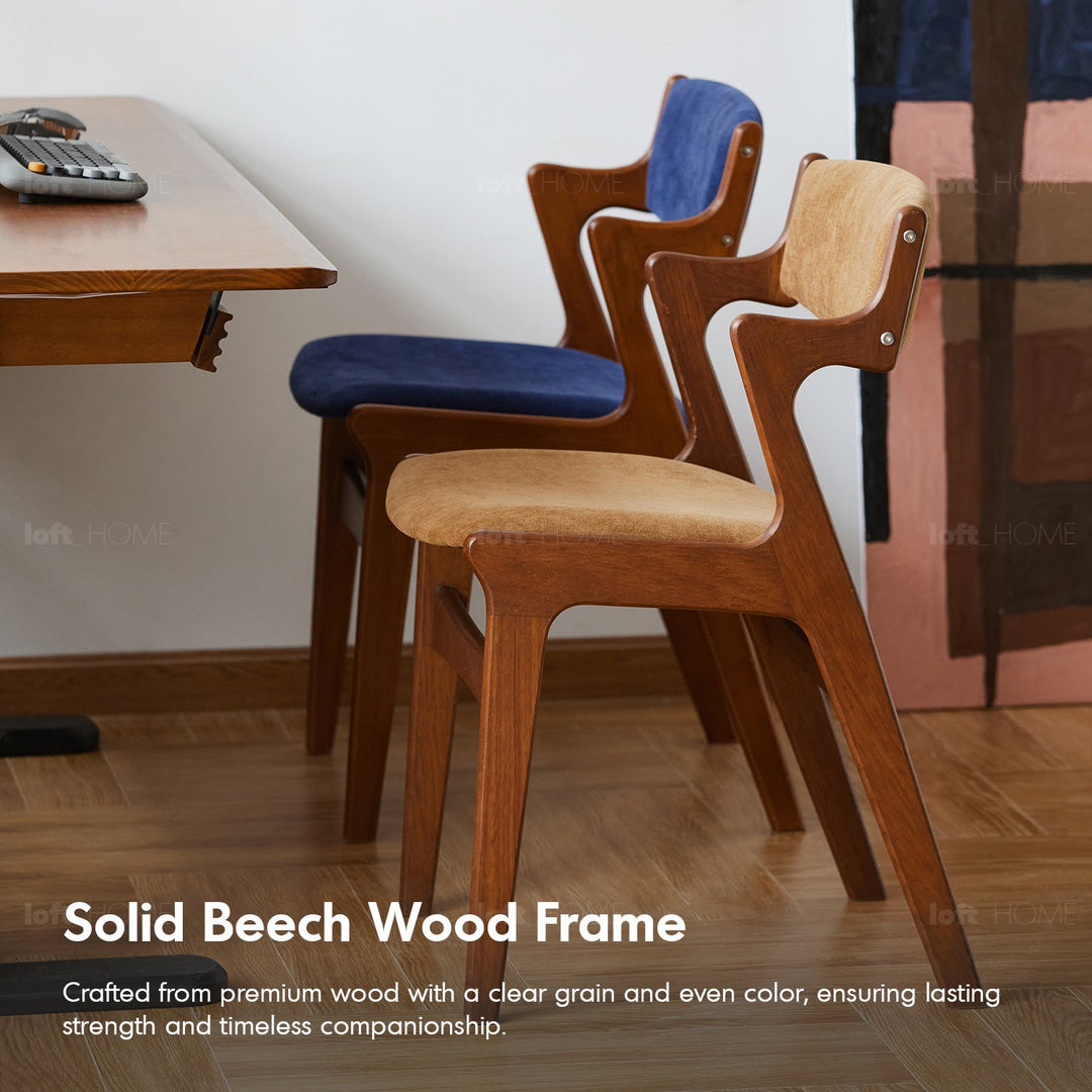 Vintage beech wood chenille velvet fabric dining chair zeta detail 10.