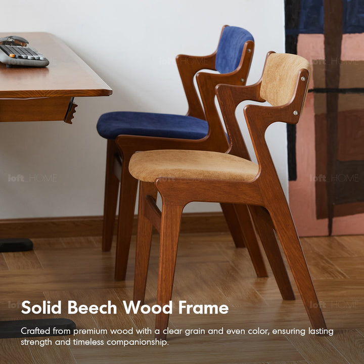 Vintage beech wood chenille velvet fabric dining chair zeta detail 10.