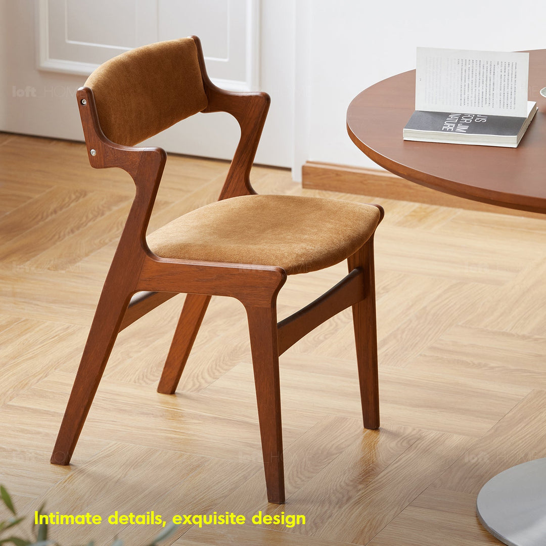 Vintage Beech Wood Chenille Velvet Fabric Dining Chair ZETA