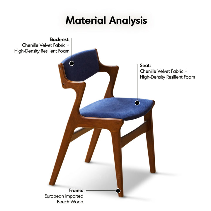 Vintage Beech Wood Chenille Velvet Fabric Dining Chair ZETA