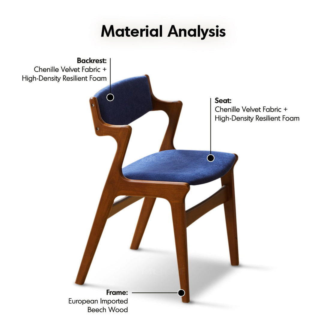 Bauhaus beech wood chenille velvet fabric dining chair zeta detail 17.