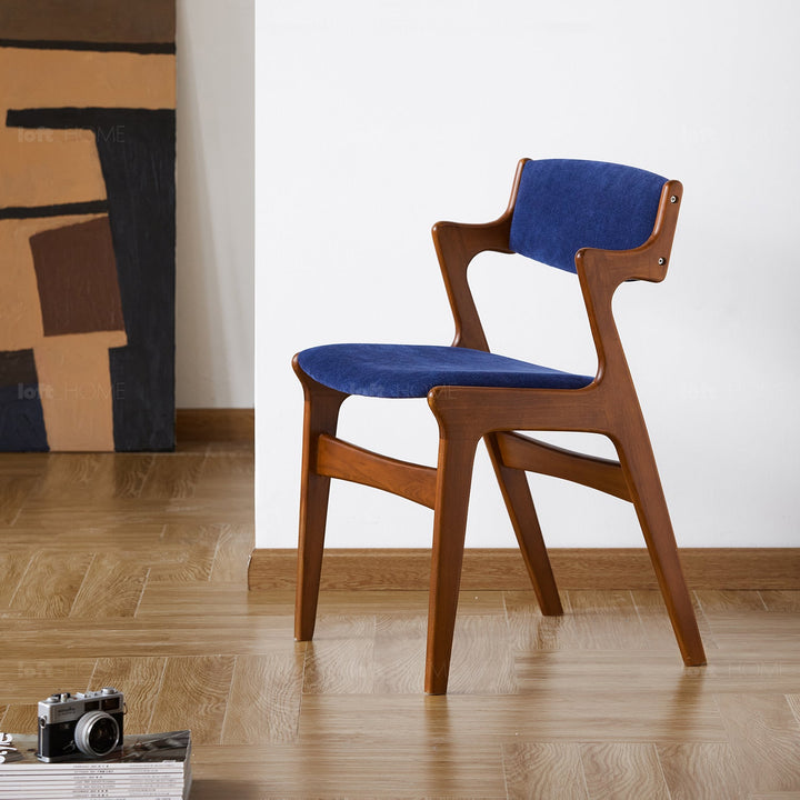 Vintage Beech Wood Chenille Velvet Fabric Dining Chair ZETA