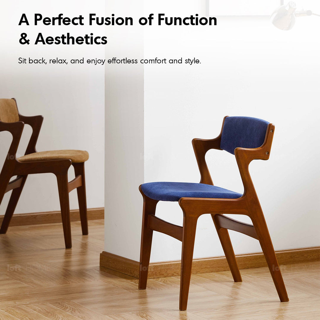 Vintage Beech Wood Chenille Velvet Fabric Dining Chair ZETA