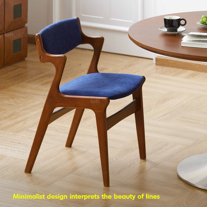 Vintage Beech Wood Chenille Velvet Fabric Dining Chair ZETA