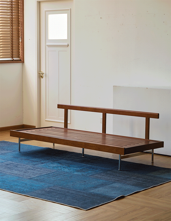 Bauhaus boucle fabric 3 seater sofa mies with context.