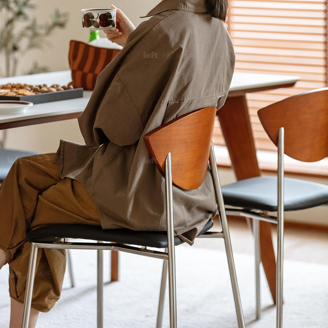 Vintage boxwood microfiber leather dining chair bird detail 7.