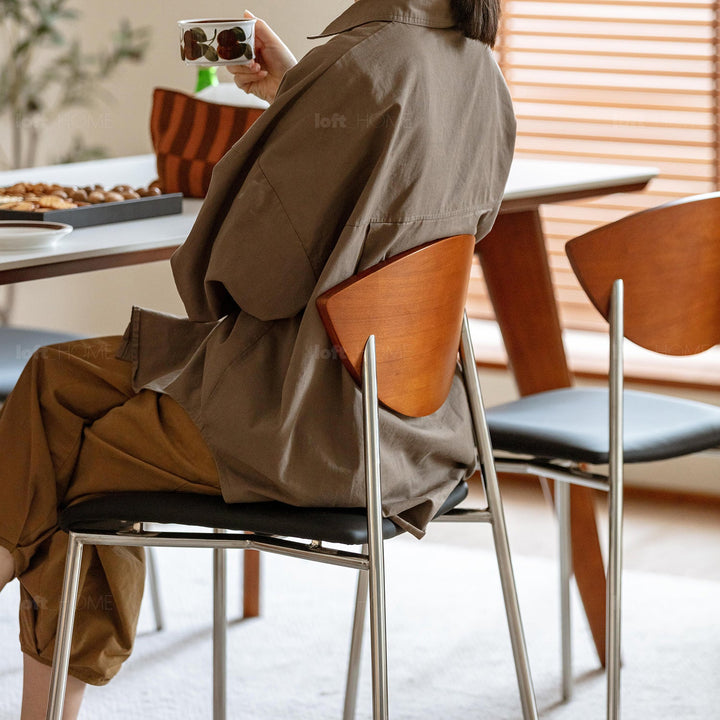 Vintage boxwood microfiber leather dining chair bird detail 7.