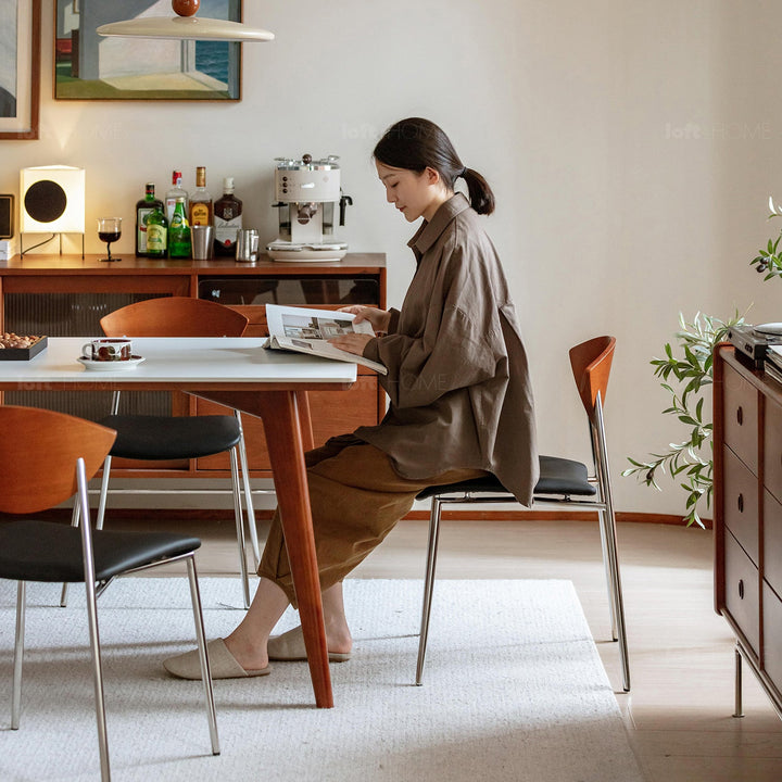 Bauhaus boxwood microfiber leather dining chair bird detail 8.