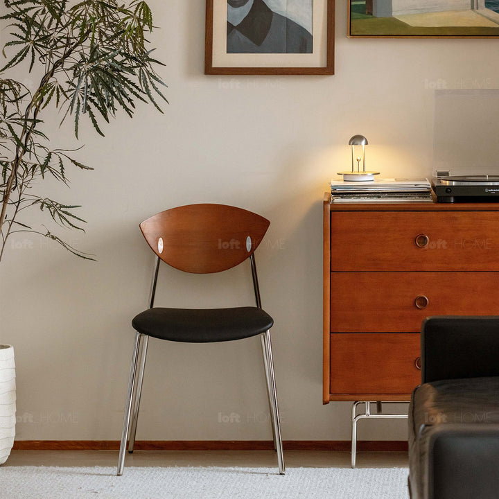 Vintage boxwood microfiber leather dining chair bird detail 9.